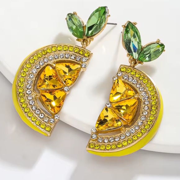 Anthropologe Amalfi Positano lemon Yellow and Green Crystal Earrings - Picture 9 of 15